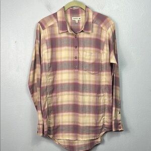 Toad & Co Lavender & Tan Plaid Long Sleeve Kangaroo Pocket Popover Shirt Small